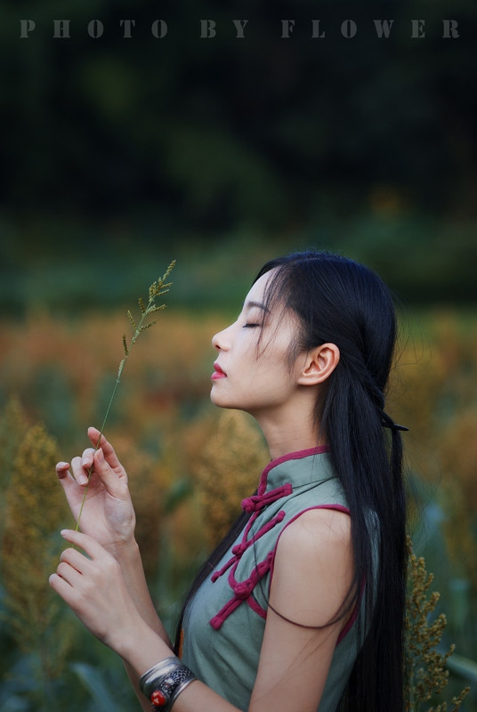 旗袍女子守望在这秋日季节